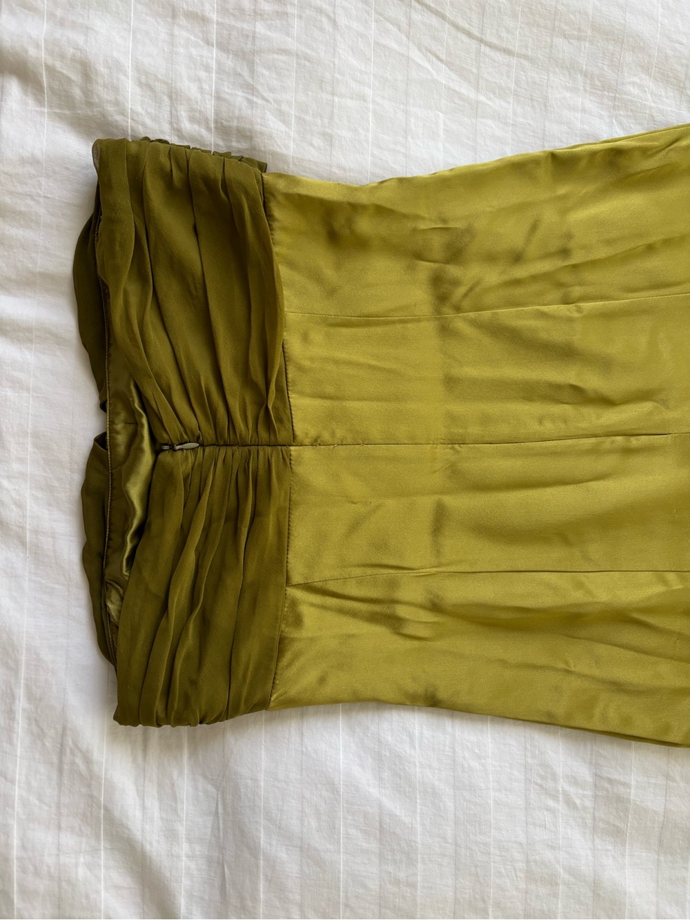 Vintage Ruth Strapless Olive Silk Twist-Bodice Dress Size 8 - Picture 2 of 9
